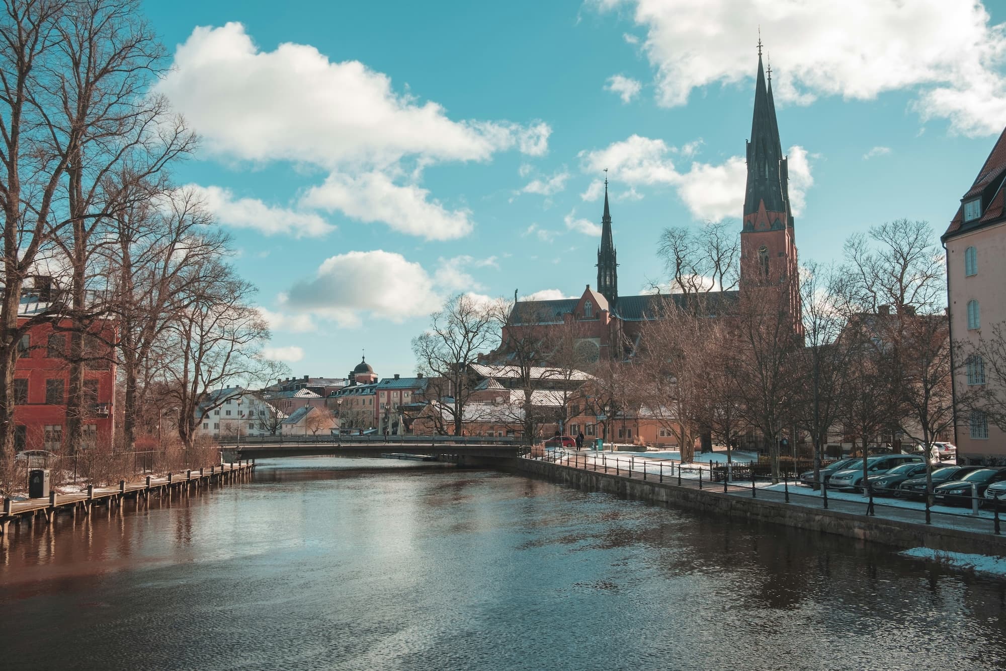 View of Uppsala city with cathedral and river