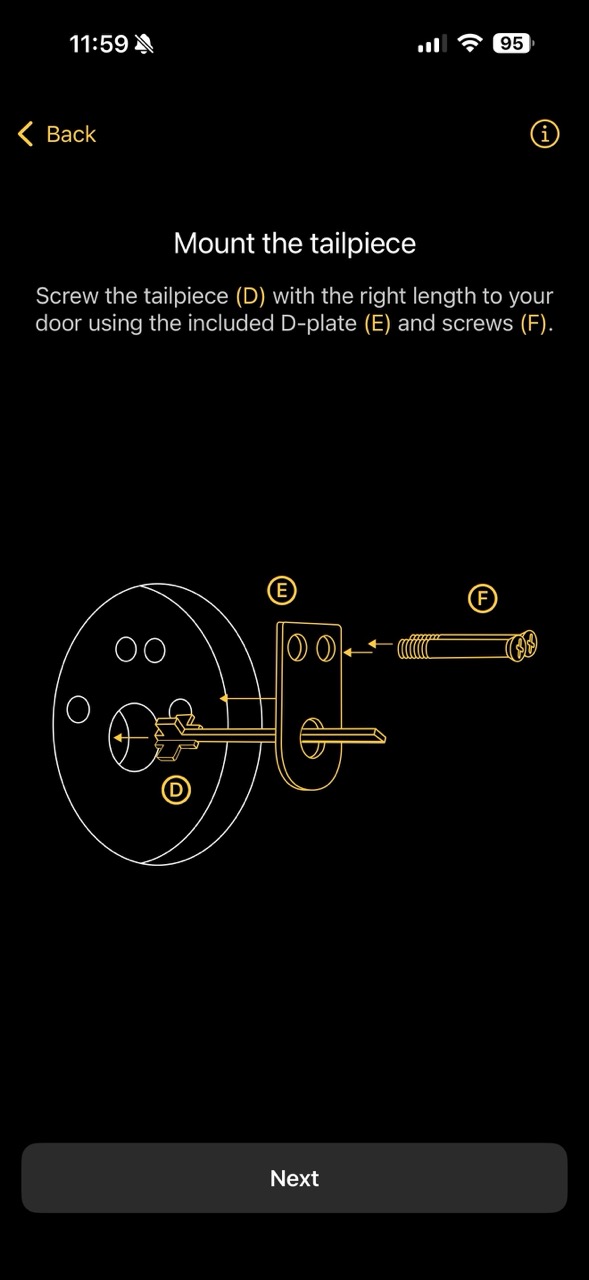 Nuki app: mount the tailpiece with D-plate and screws