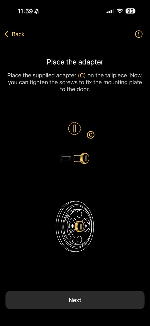 Nuki app: place the adapter on the tailpiece