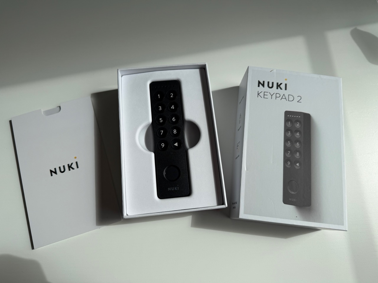 Nuki Keypad 2 unboxed showing the black keypad