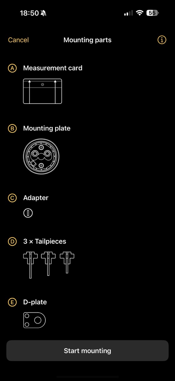 Nuki app: mounting parts list, top half