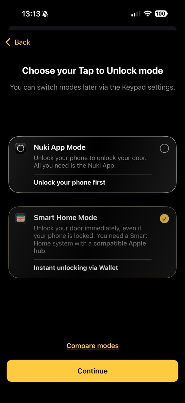 Nuki app: choose Tap to Unlock mode — Nuki App Mode vs Smart Home Mode