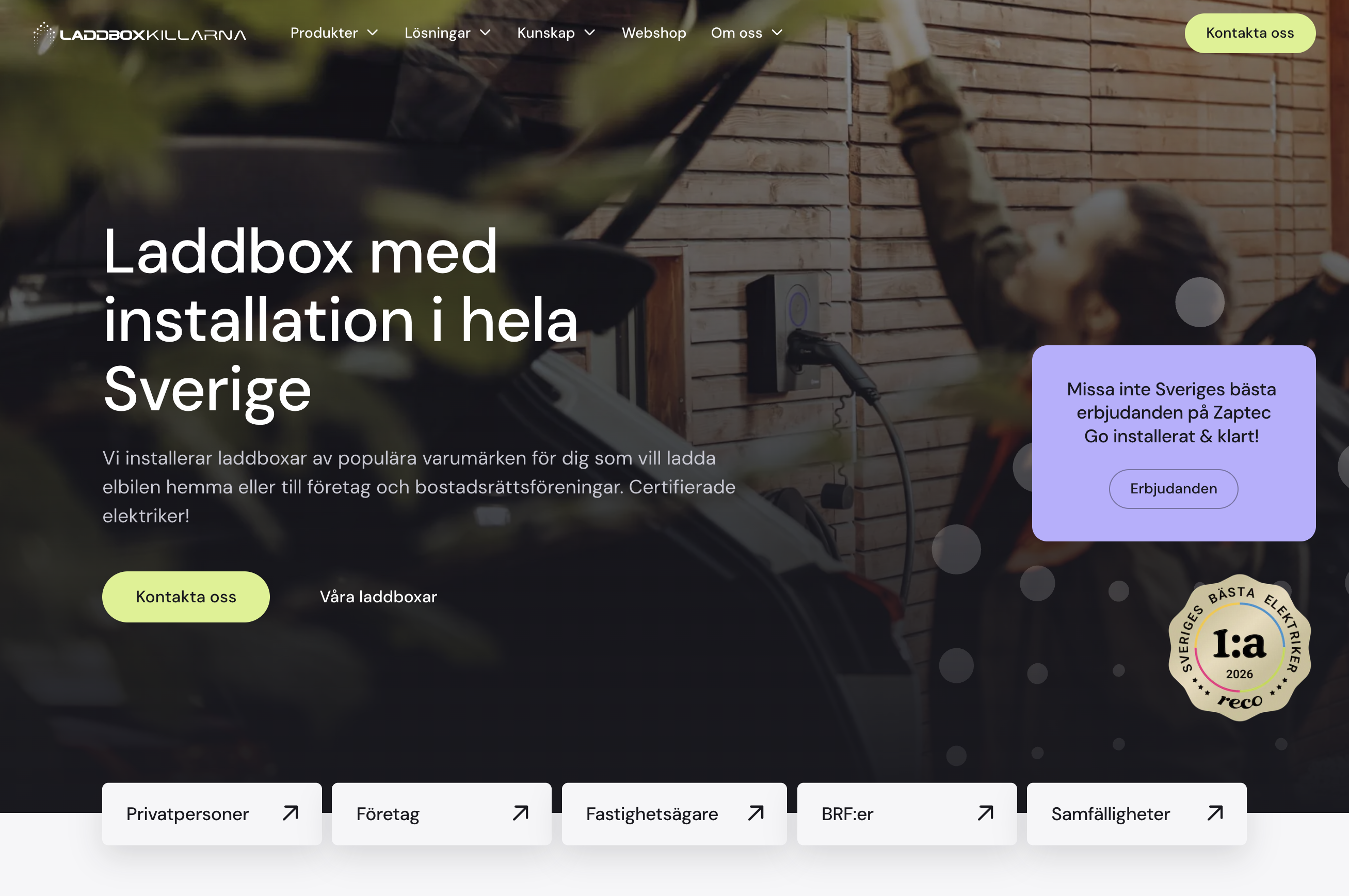 Laddboxkillarna homepage — Sweden-wide EV charger installation